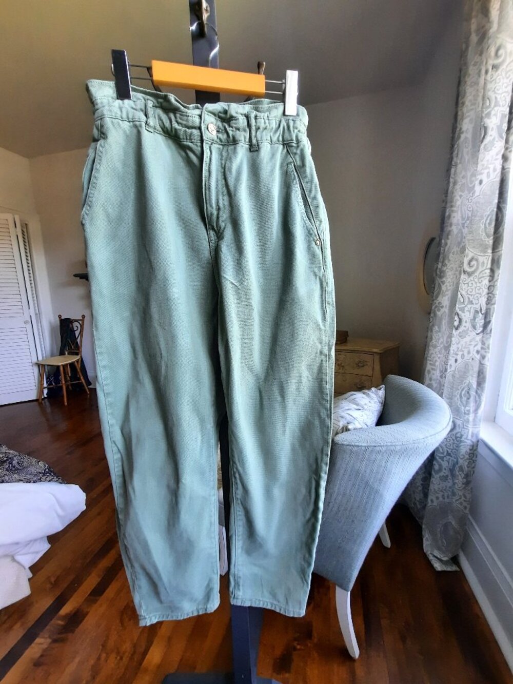 Zara Olive Green Wide-Leg Paperbag Waist Pants - Picture 2 of 8